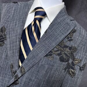 Tallia Sport Coat L Blue Floral Brocade Jacquard Bee Button Blazer 44L Slim Fit